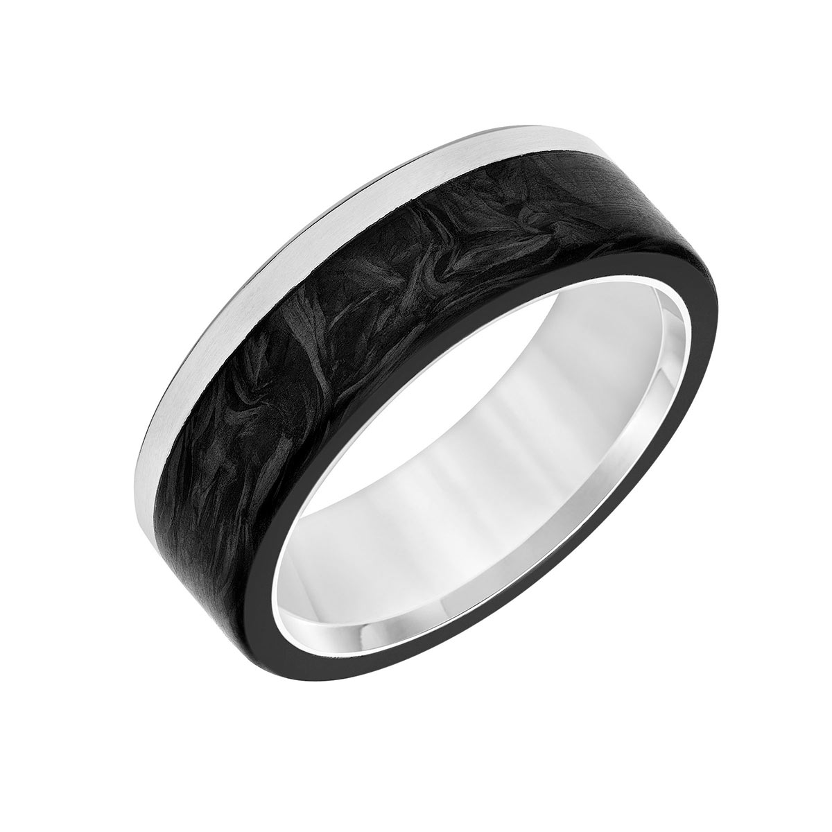 Titanium & Black Forged Carbon 7 mm Flat Wedding Band, Size 10