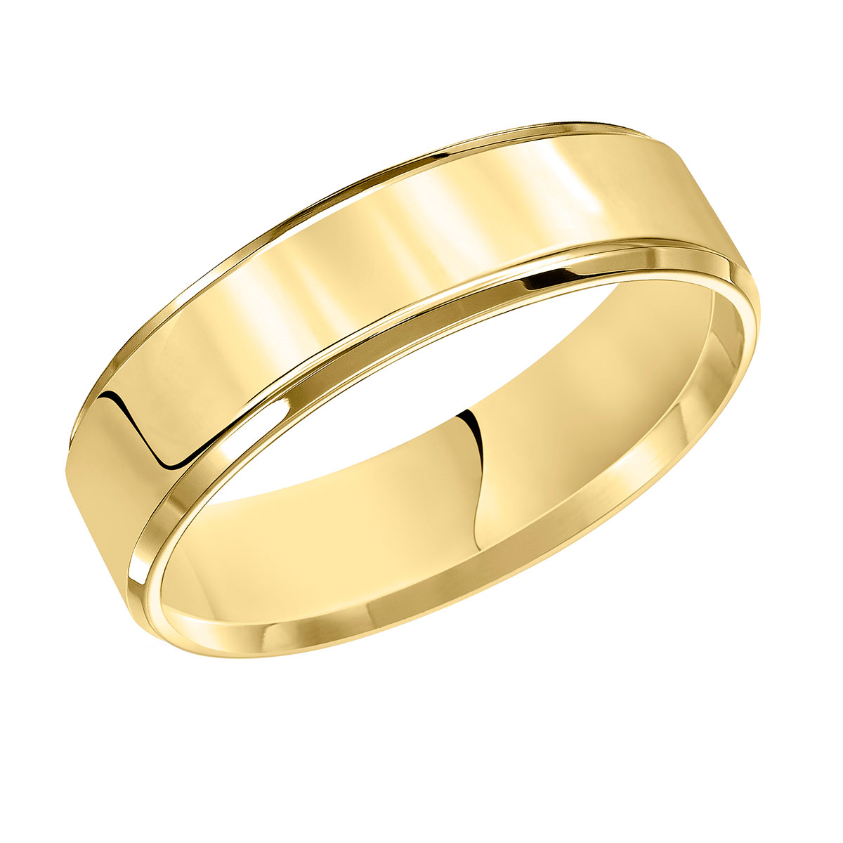 Yellow Gold Comfort Fit Beveled 6 mm Wedding Band, Size 8.5