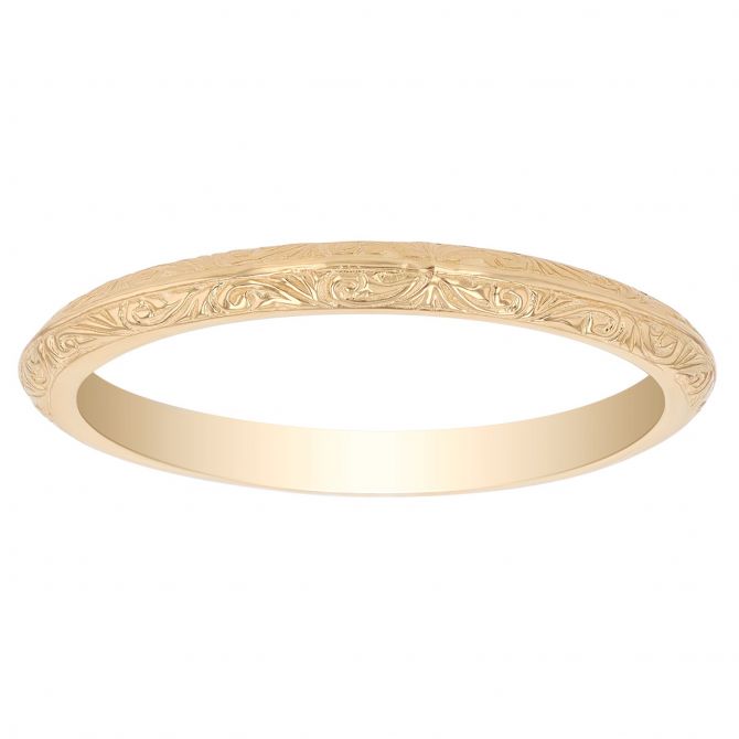 Yellow Gold Filigree Design Knife Edge Wedding Band