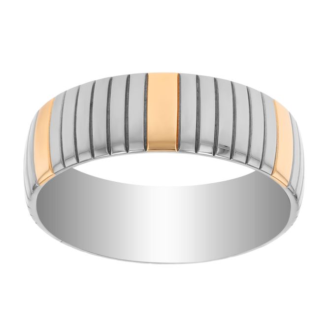 Furrer-Jacot White & Rose Gold Ribbed Wedding Band, Size 10