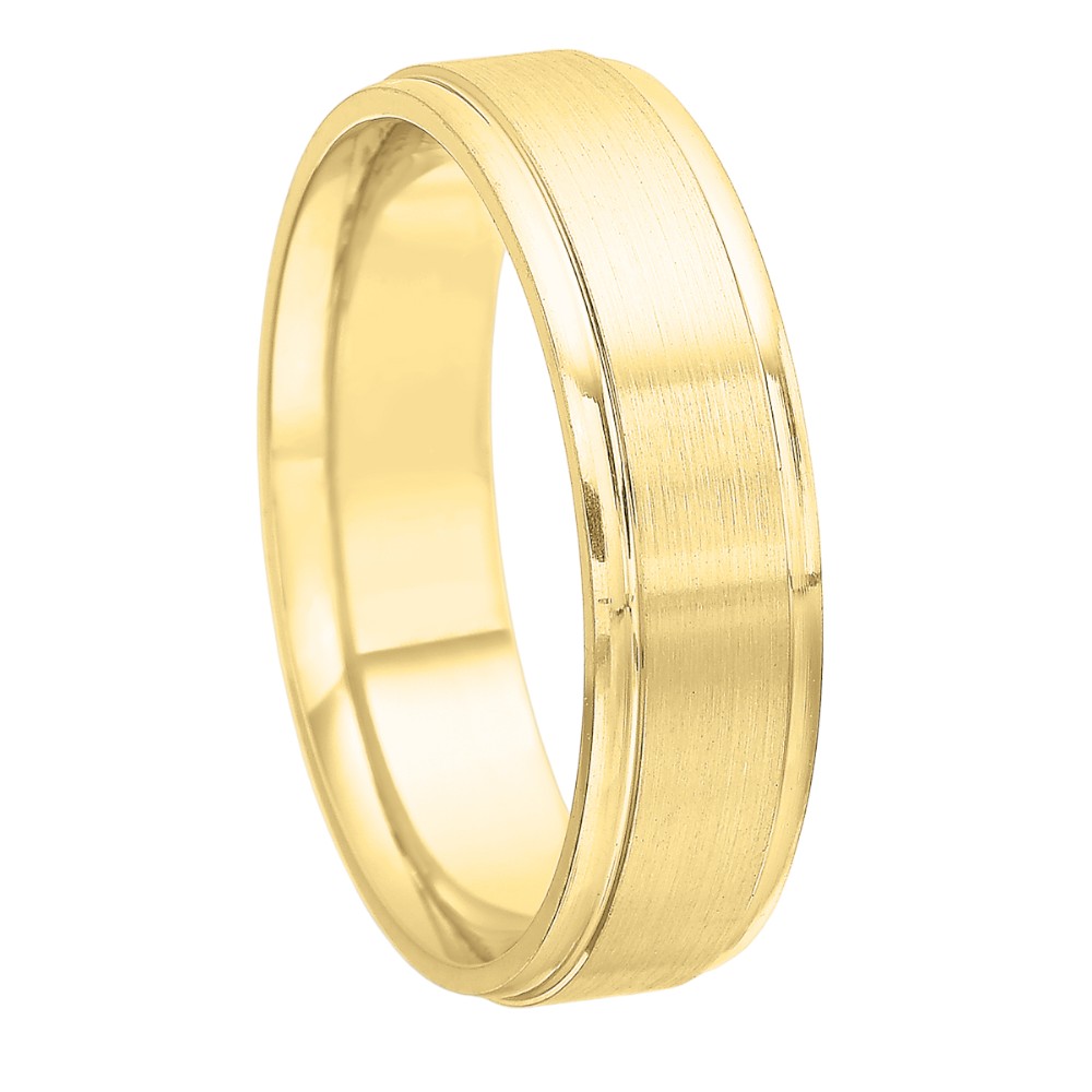 Yellow Gold Step Edge Brushed 6 mm Band, Size 10