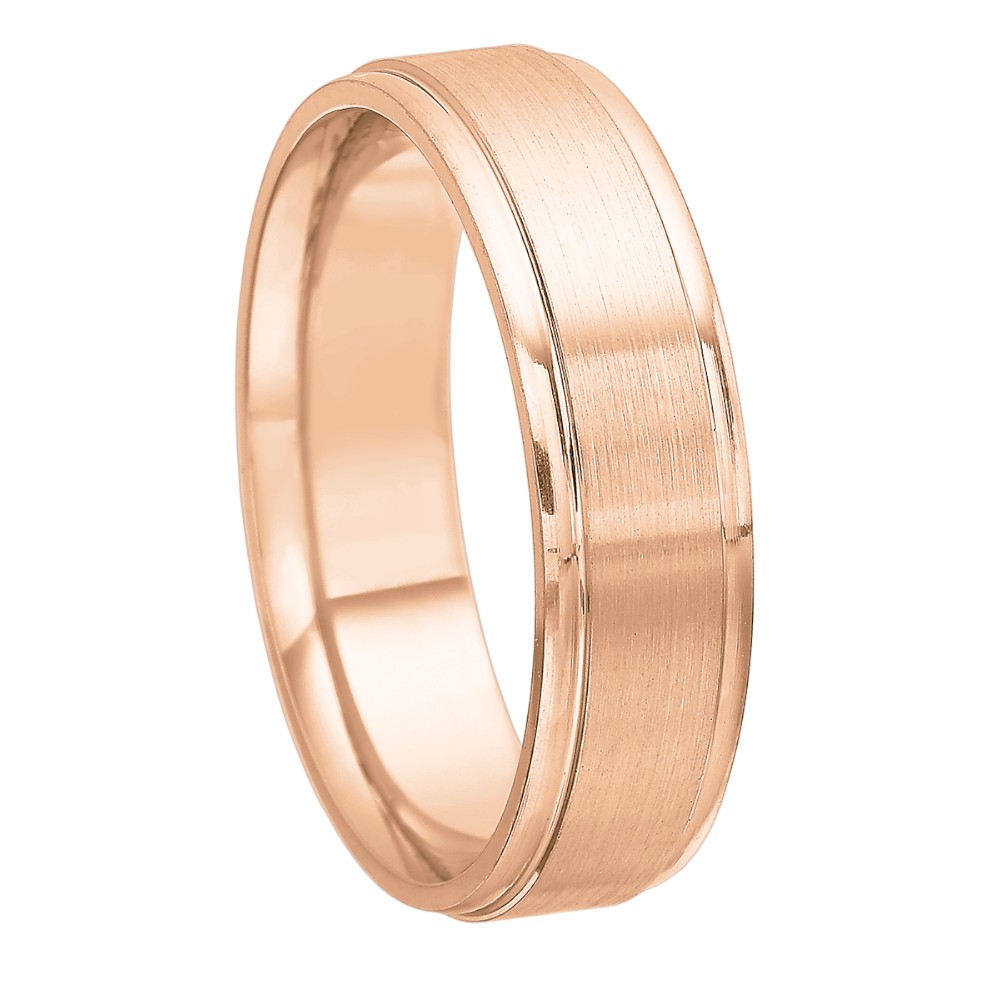 Rose Gold Step Edge Brushed 6 mm Band, Size 10