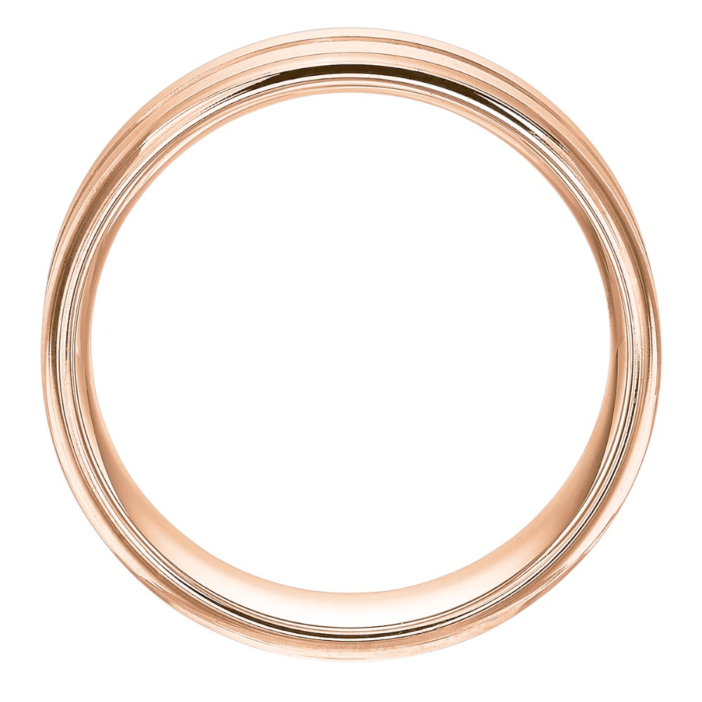 Rose Gold Grooved Center Brushed Flat 6 mm Wedding Band, Size 10