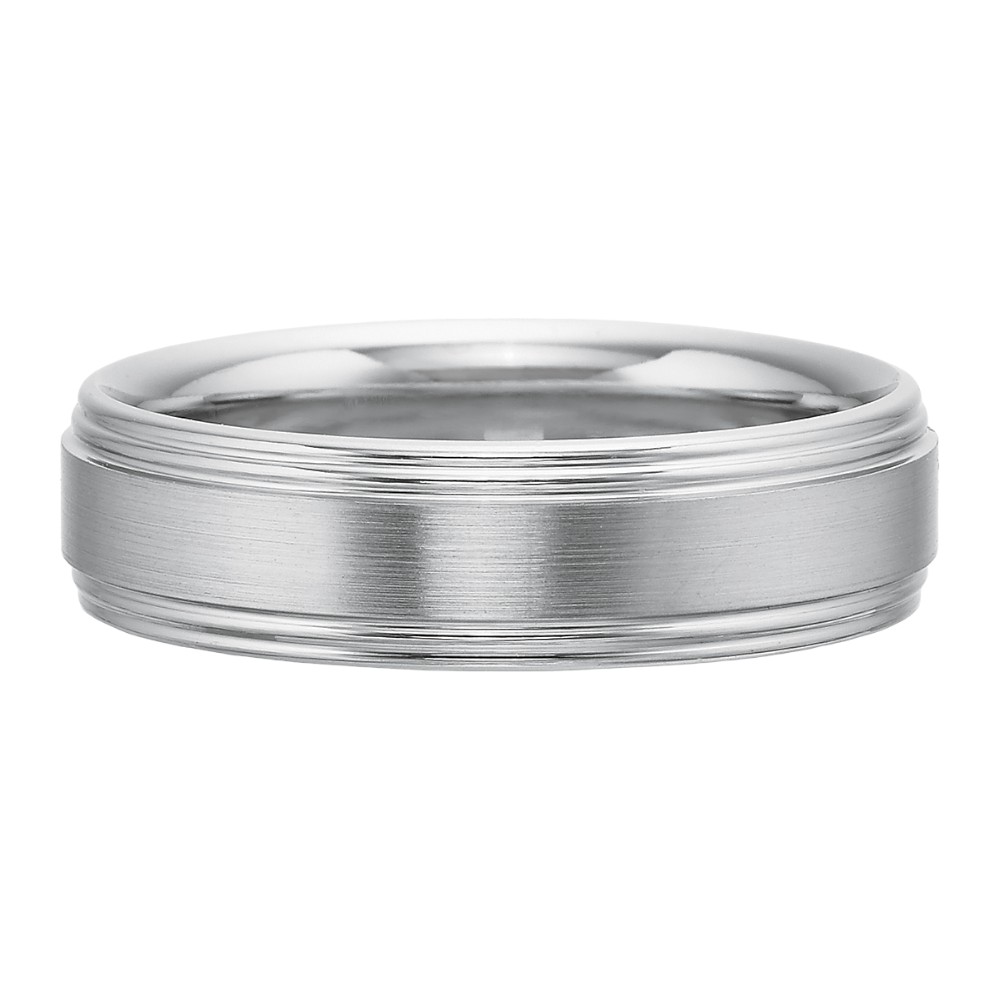 Platinum Grooved Step Edge Brushed 6 mm Band, Size 10