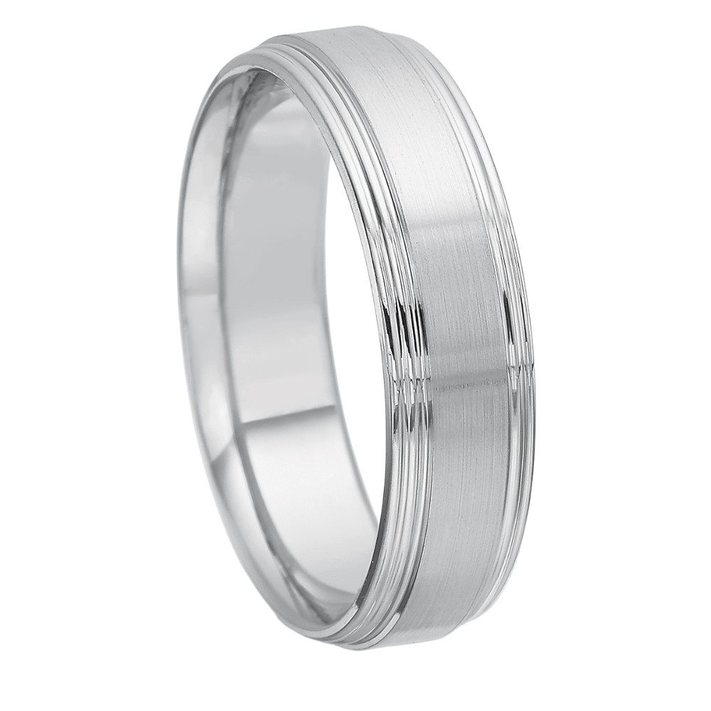 Platinum Grooved Step Edge Brushed 6 mm Band, Size 10