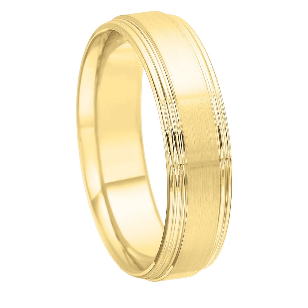 Yellow Gold Grooved Step Edge Brushed 6 mm Band, Size 10