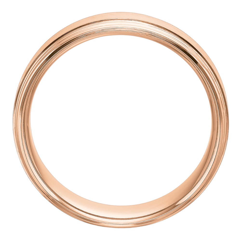Rose Gold Grooved Step Edge Brushed 6 mm Band, Size 10