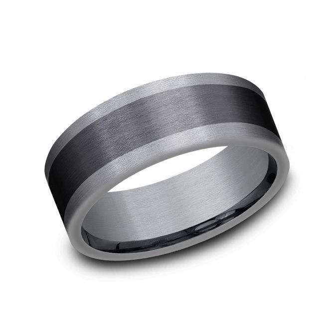 Benchmark Black Titanium & Grey Tantalum Satin Finish 8 mm Wedding Band, Size 10