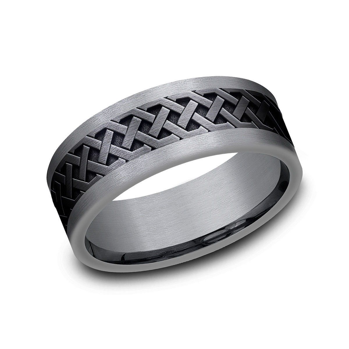 Benchmark Grey Tantalum & Black Titanium Celtic Knot Pattern 8 mm Wedding Band, Size 10