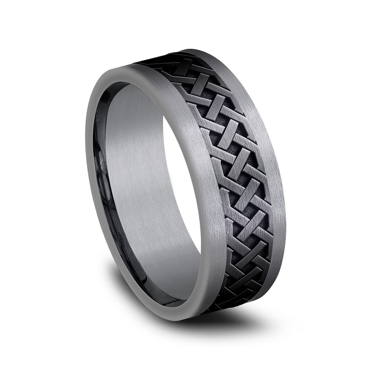 Benchmark Grey Tantalum & Black Titanium Celtic Knot Pattern 8 mm Wedding Band, Size 10