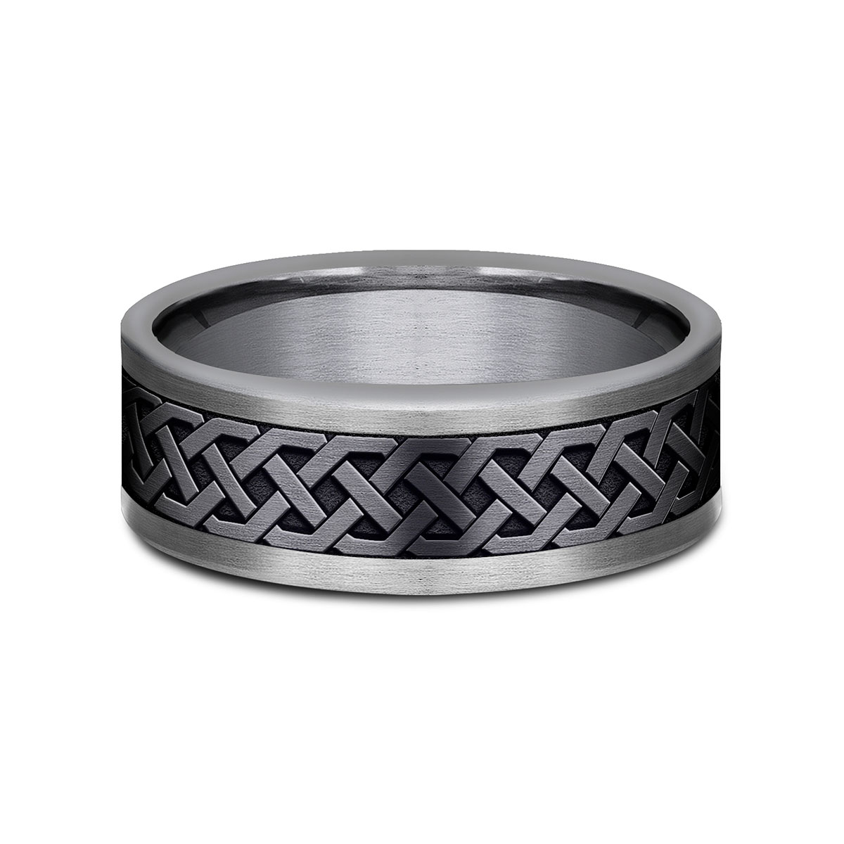 Benchmark Grey Tantalum & Black Titanium Celtic Knot Pattern 8 mm Wedding Band, Size 10
