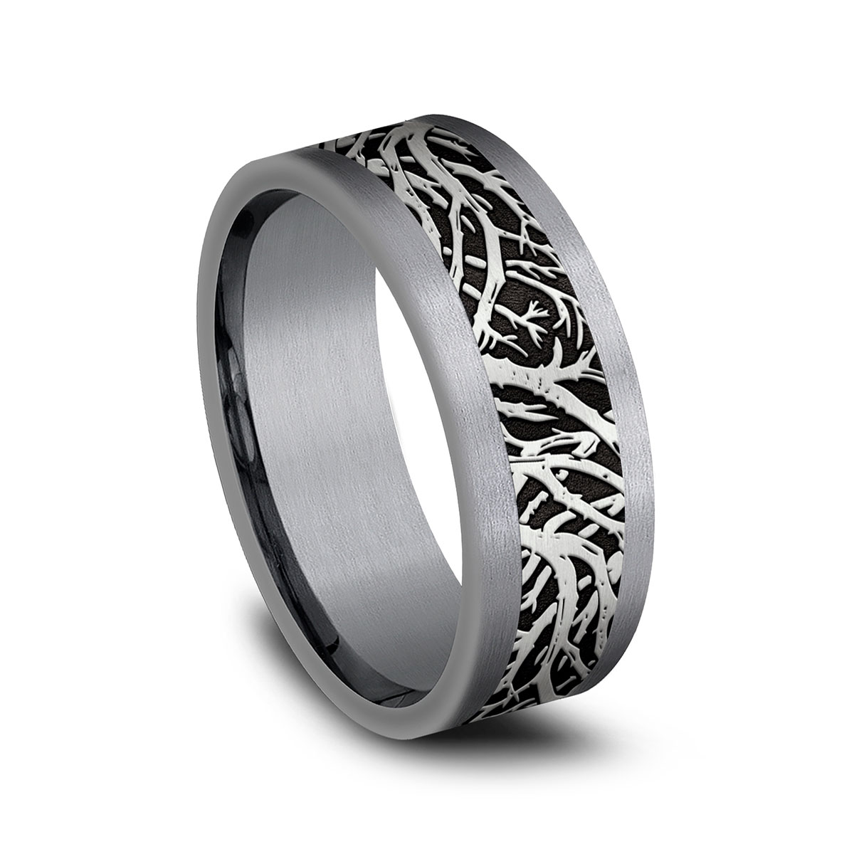Benchmark Grey Tantalum & Black Titanium Forest Pattern 8 mm Wedding Band, Size 10