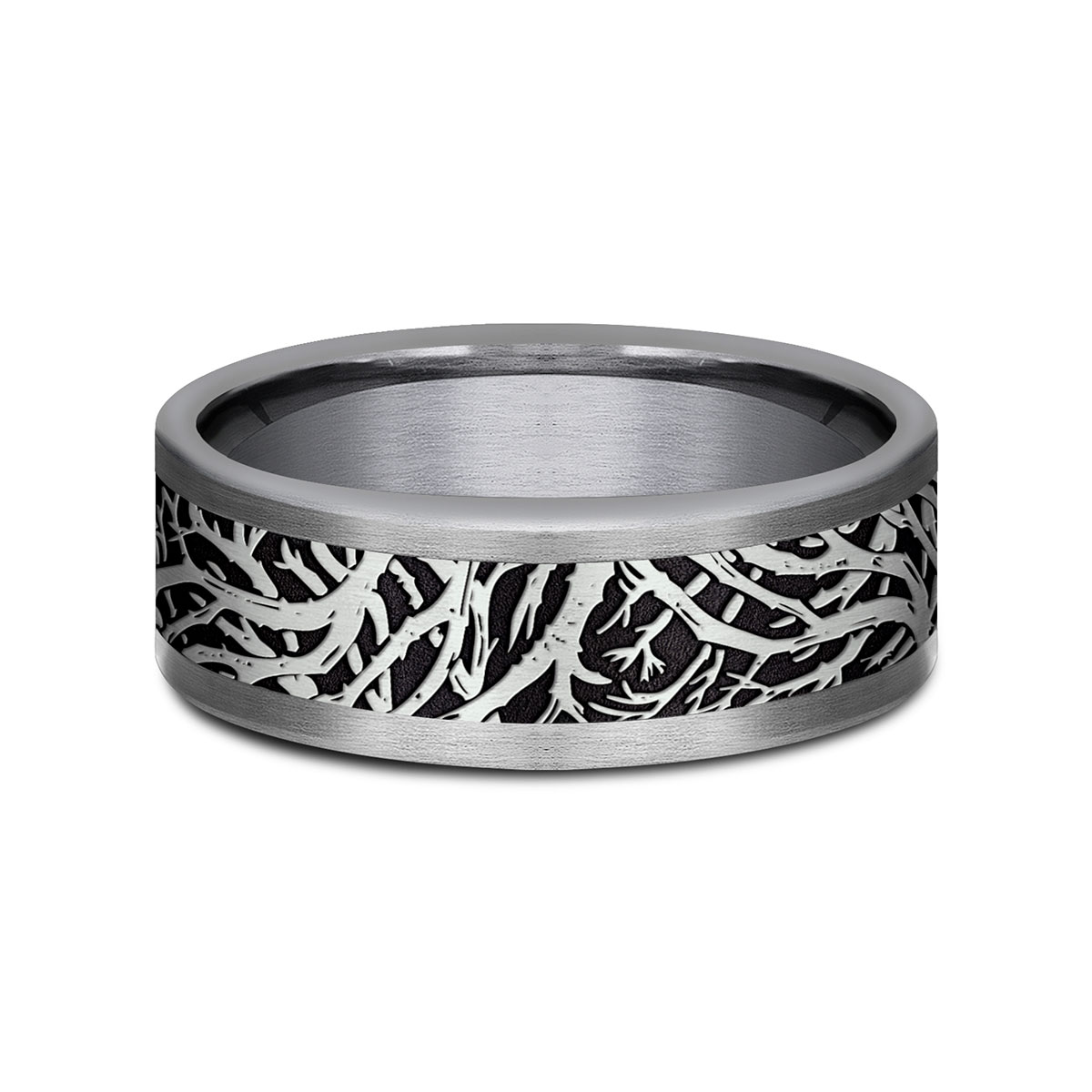 Benchmark Grey Tantalum & Black Titanium Forest Pattern 8 mm Wedding Band, Size 10