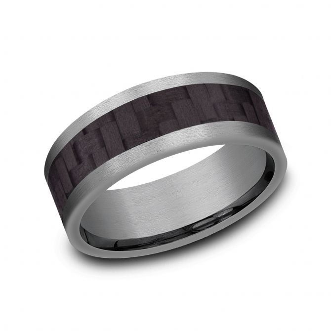 Benchmark Grey Tantalum & Black Carbon Fiber Woven Pattern 8 mm Wedding Band, Size 10