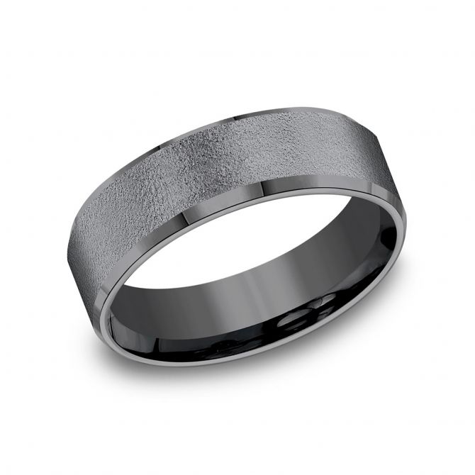 Benchmark Dark Tantalum Wirebrush Finish Beveled Edge 7 mm Wedding Band, Size 10