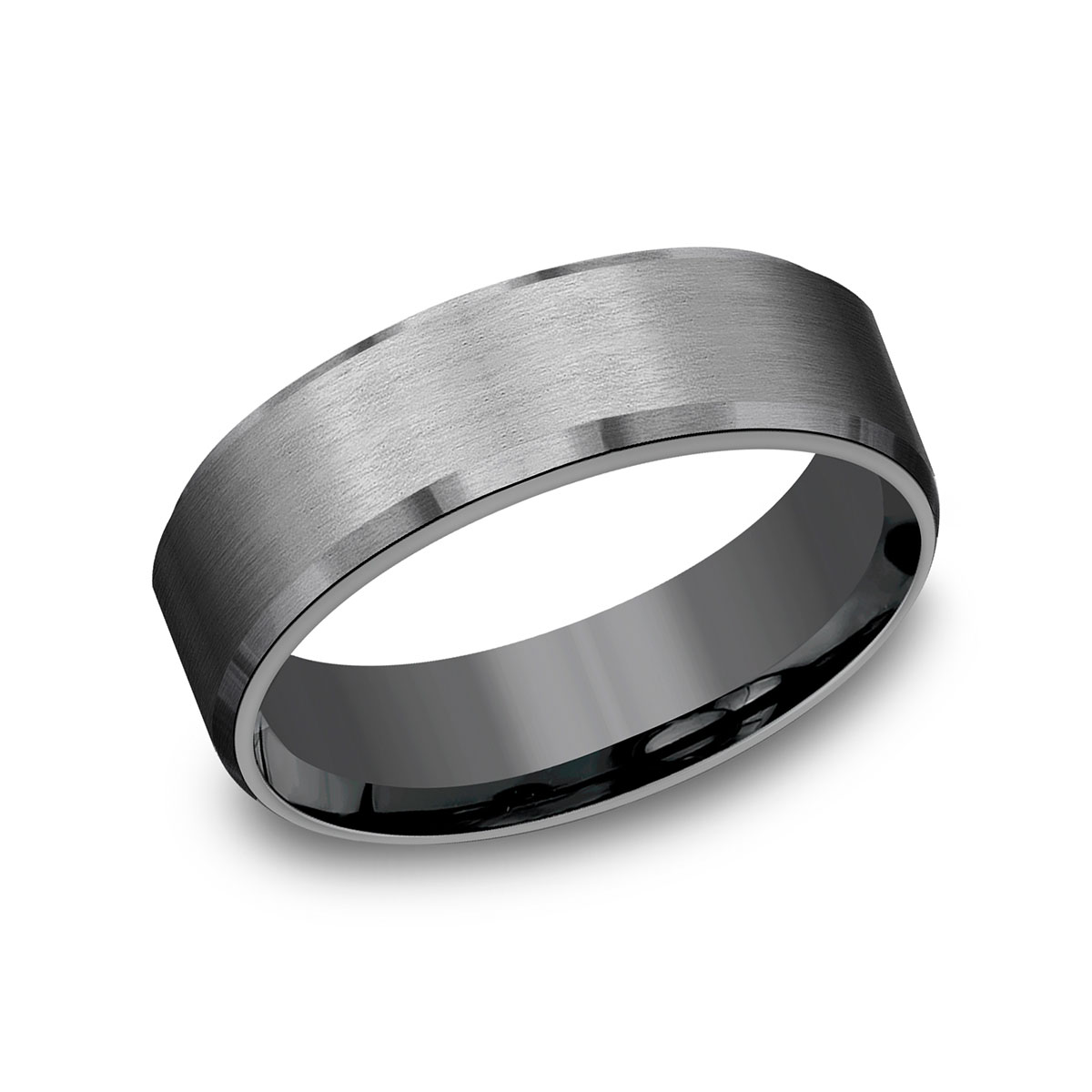 Benchmark Dark Tantalum Satin Finish Beveled Edge 7 mm Wedding Band, Size 10