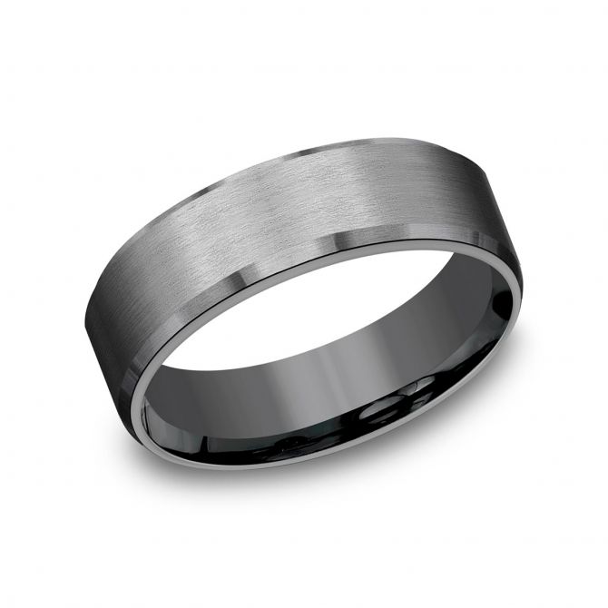 Benchmark Dark Tantalum Satin Finish Beveled Edge 7 mm Wedding Band, Size 10