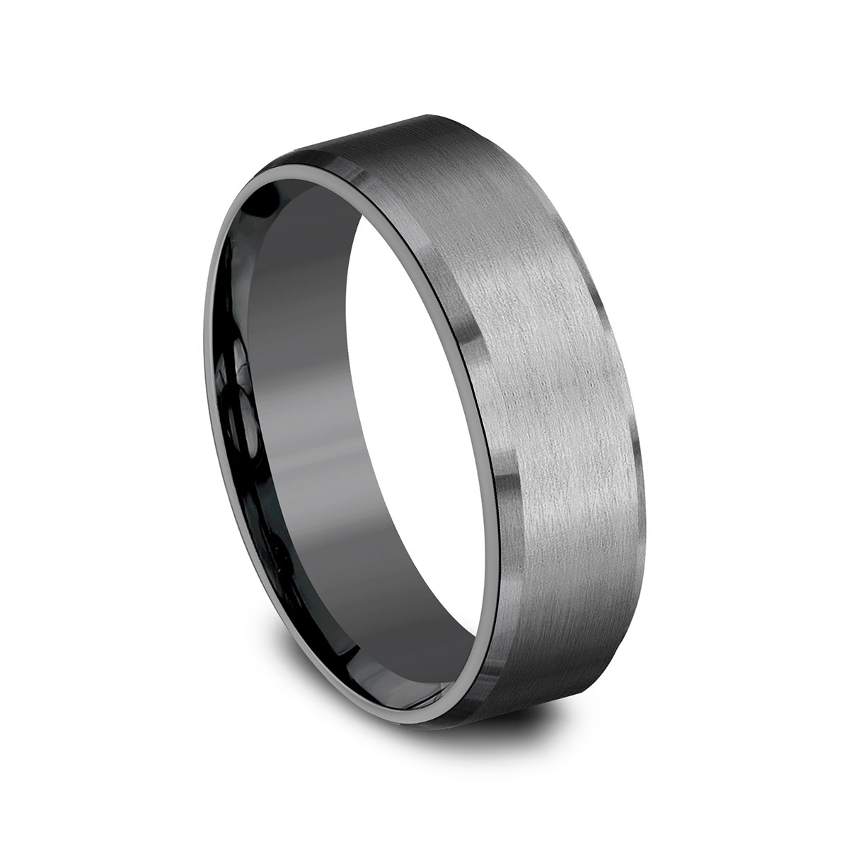 Benchmark Dark Tantalum Satin Finish Beveled Edge 7 mm Wedding Band, Size 10