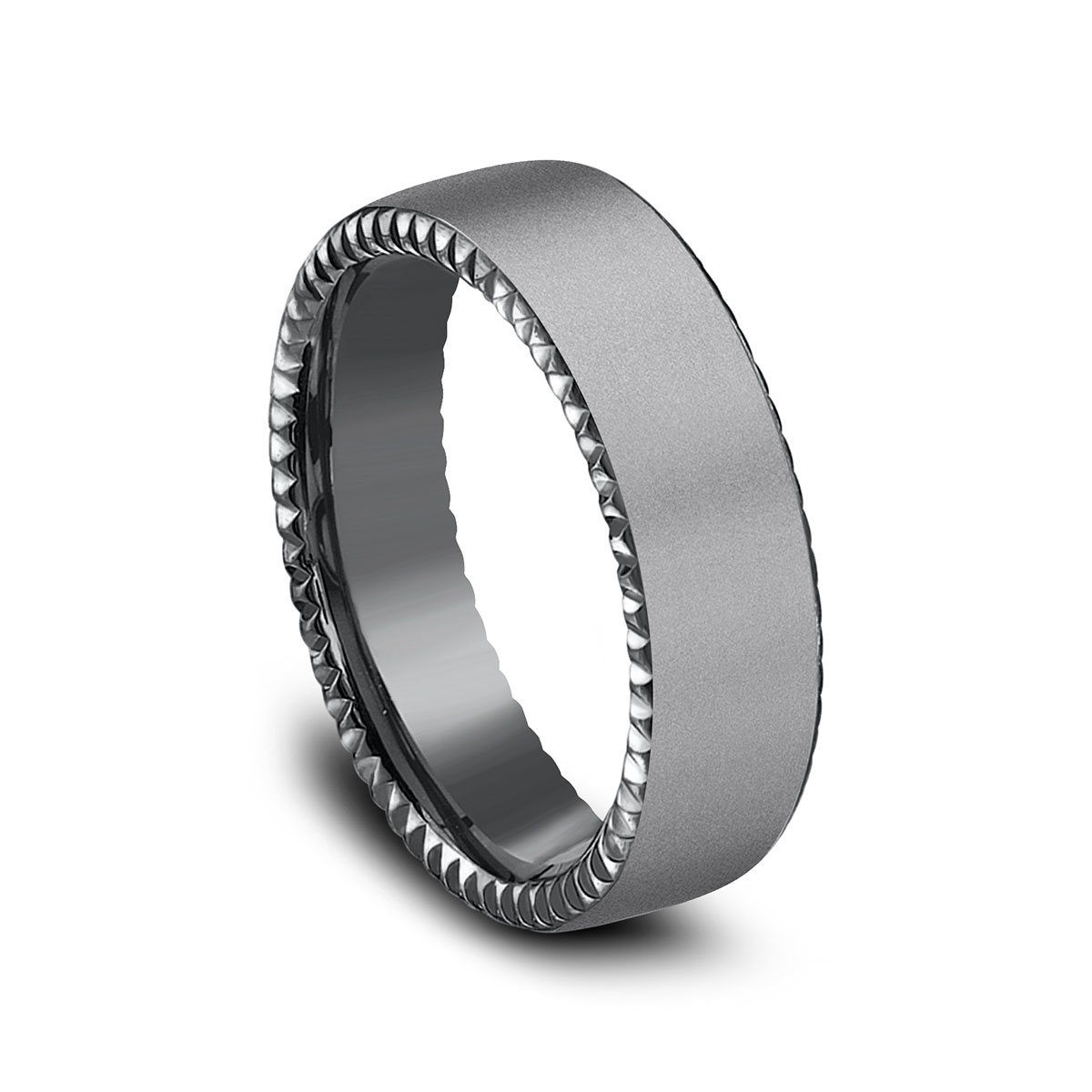 Benchmark Dark Tantalum Sandblast Texture Coin Edge 6.5 mm Wedding Band, Size 10