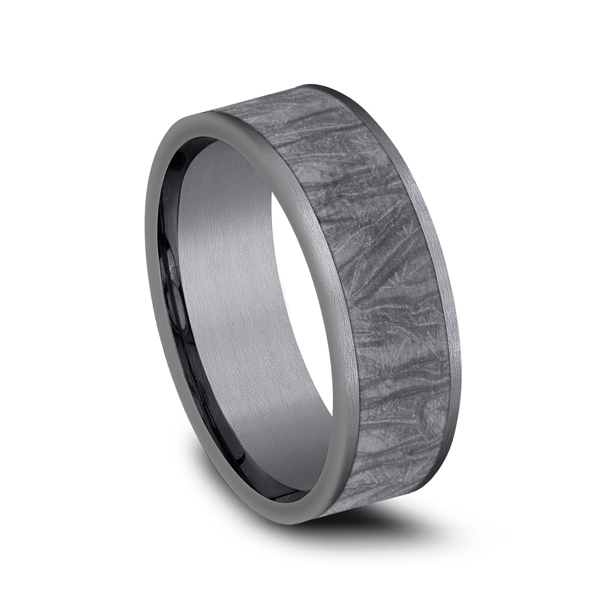 Benchmark Grey Tantalum Fabric Texture Pattern 7 mm Wedding Band, Size 10