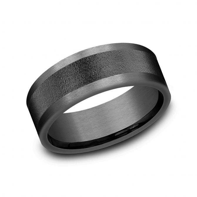 Benchmark Dark Tantalum Wirebrush Finish & Satin Edge 8 mm Wedding Band, Size 10