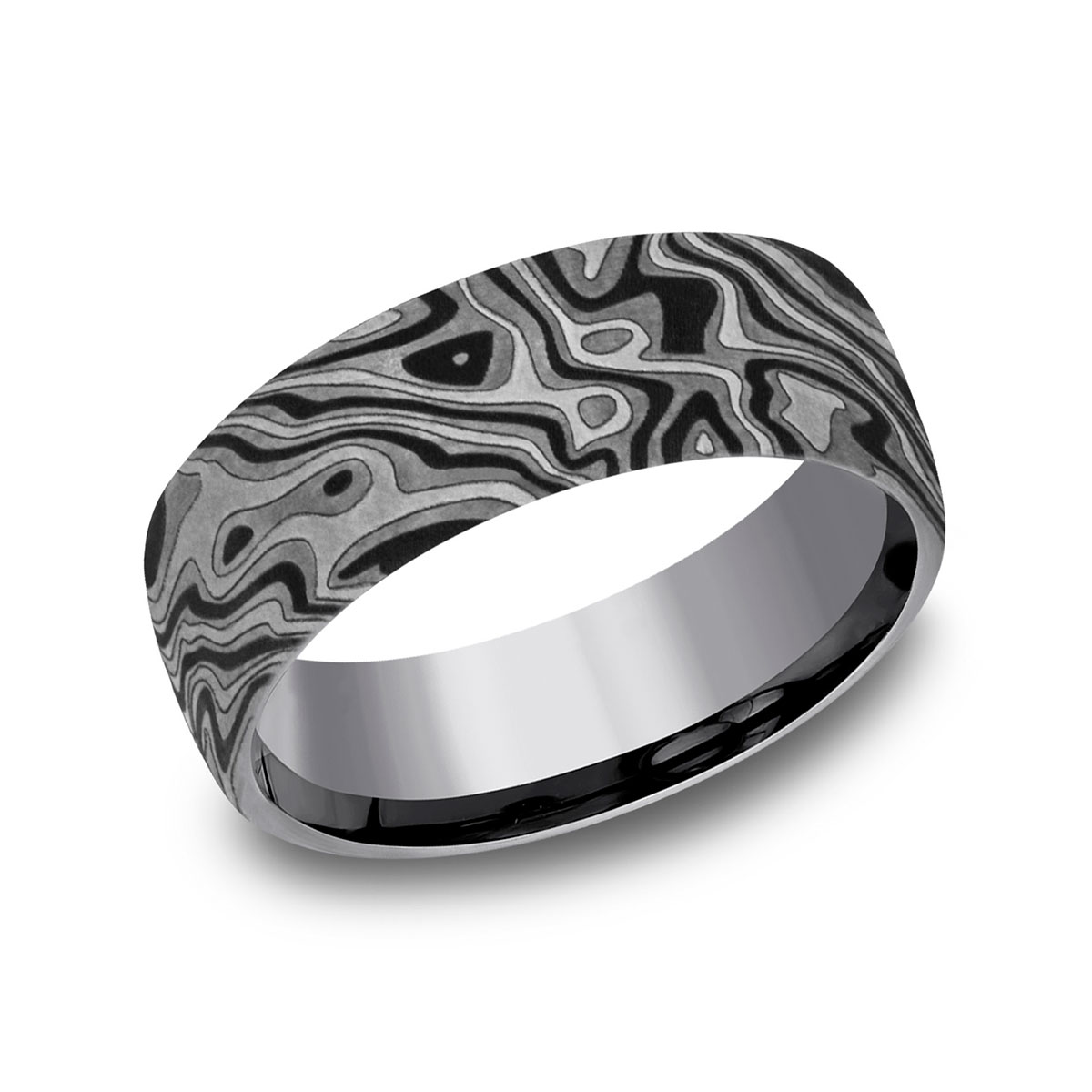 Benchmark Grey Tantalum Mokume Pattern 7.5 mm Wedding Band, Size 10