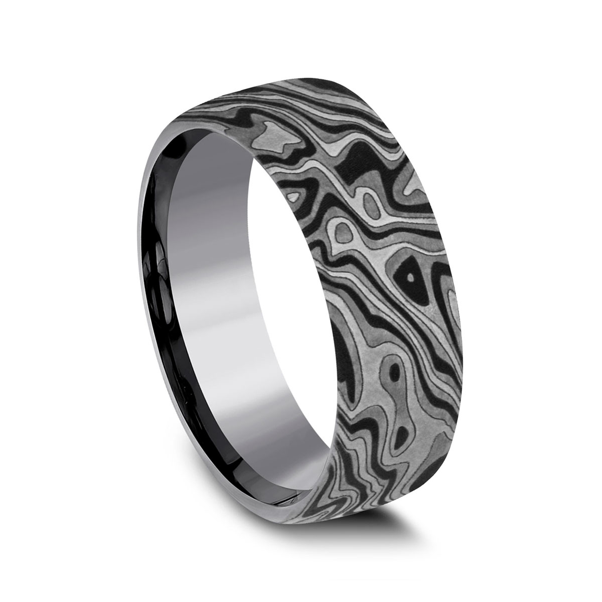 Benchmark Grey Tantalum Mokume Pattern 7.5 mm Wedding Band, Size 10