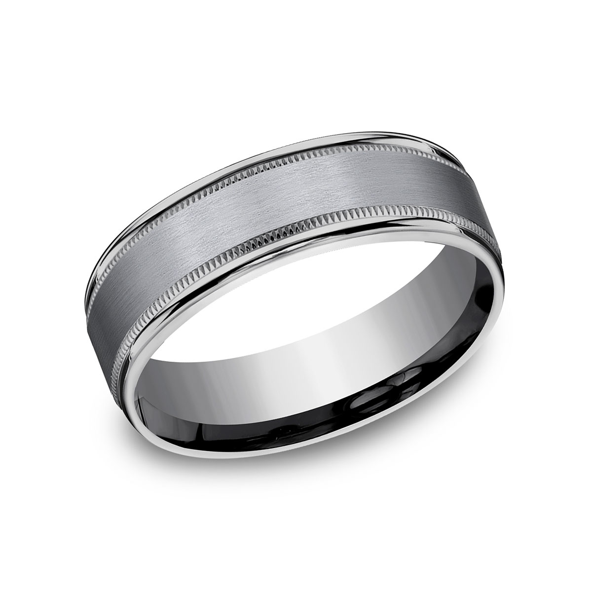 Benchmark Grey Tantalum Satin & Milgrain 7 mm Wedding Band, Size 10