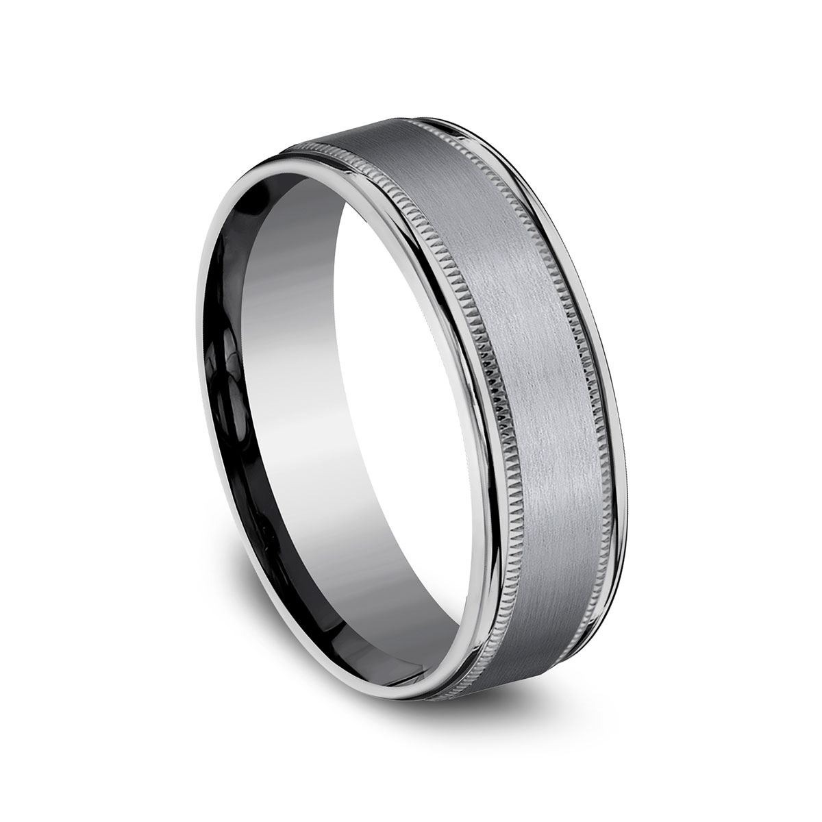 Benchmark Grey Tantalum Satin & Milgrain 7 mm Wedding Band, Size 10
