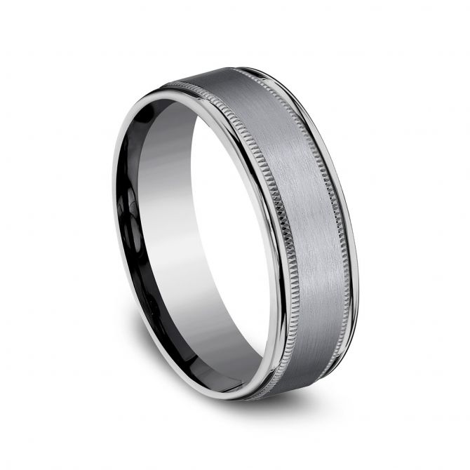 Titanium 7 mm Satin Finish Center & Polished Milgrain Band Size 11
