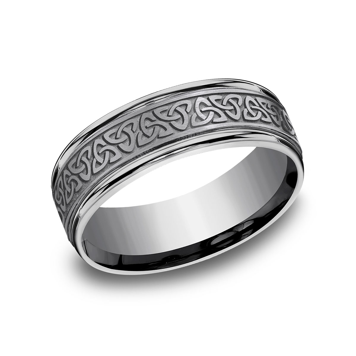Benchmark Grey Tantalum Celtic Knot Pattern 7 mm Wedding Band, Size 10