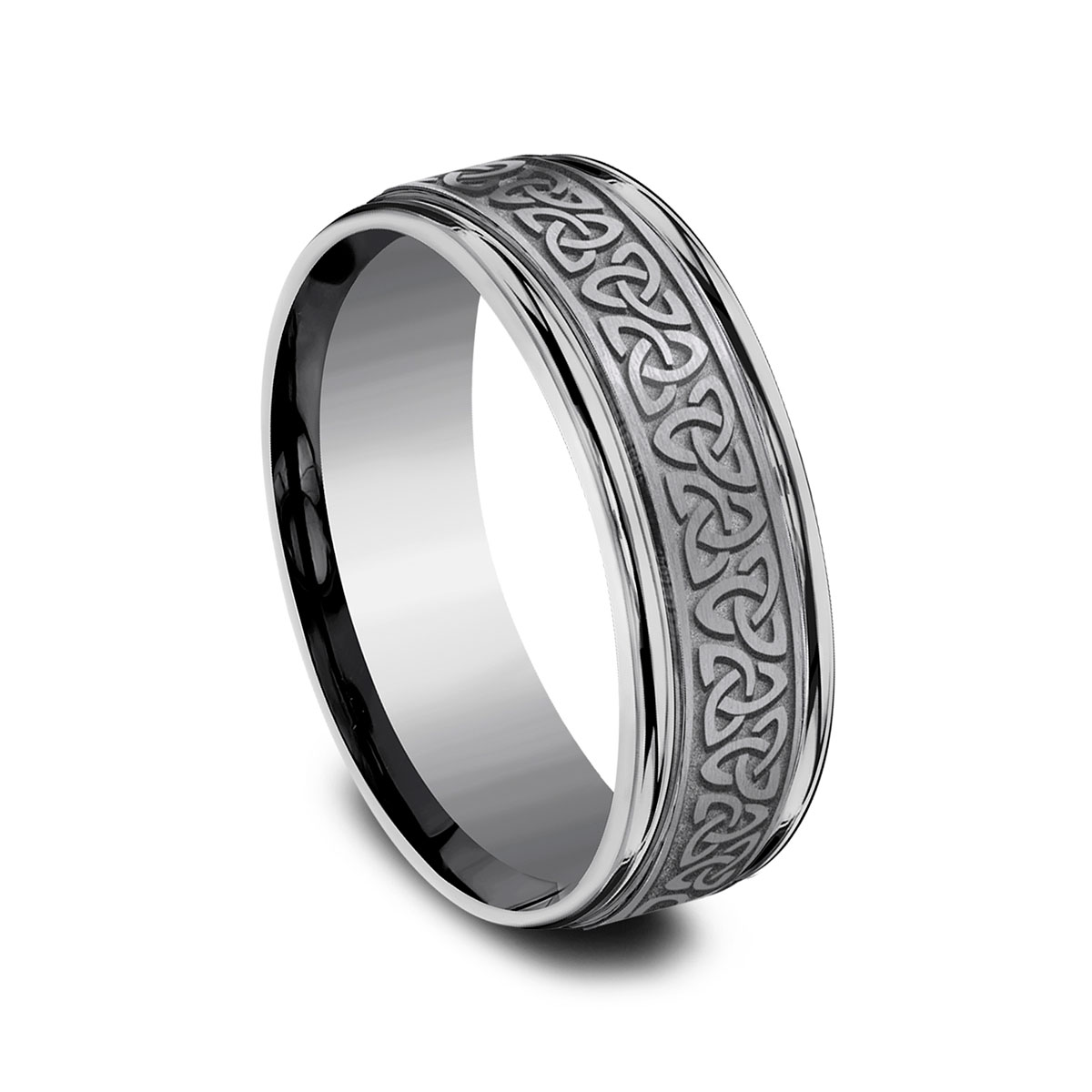 Benchmark Grey Tantalum Celtic Knot Pattern 7 mm Wedding Band, Size 10
