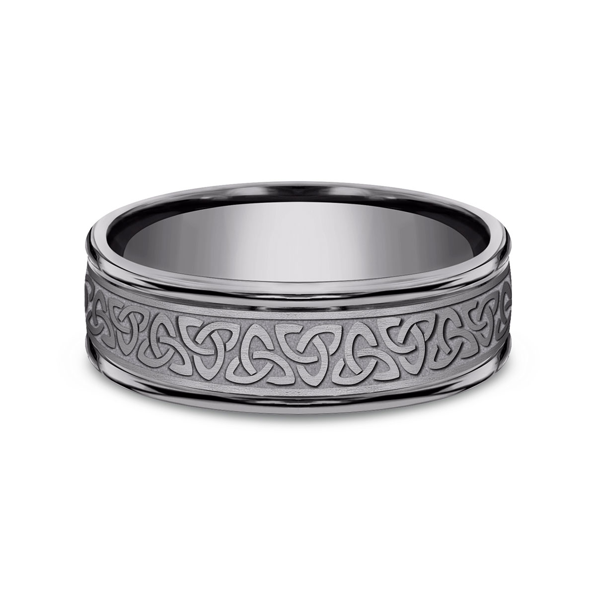 Benchmark Grey Tantalum Celtic Knot Pattern 7 mm Wedding Band, Size 10