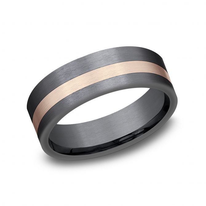 Benchmark Dark Tantalum Rose Gold Satin 7 mm Wedding Band Size