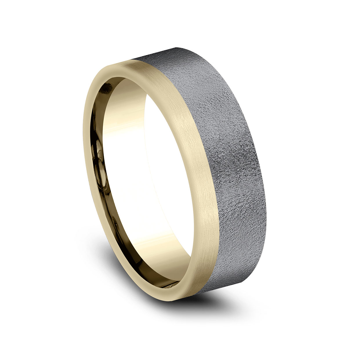 Benchmark Yellow Gold & Dark Tantalum Wirebrush Finish 7 mm Wedding Band, Size 10