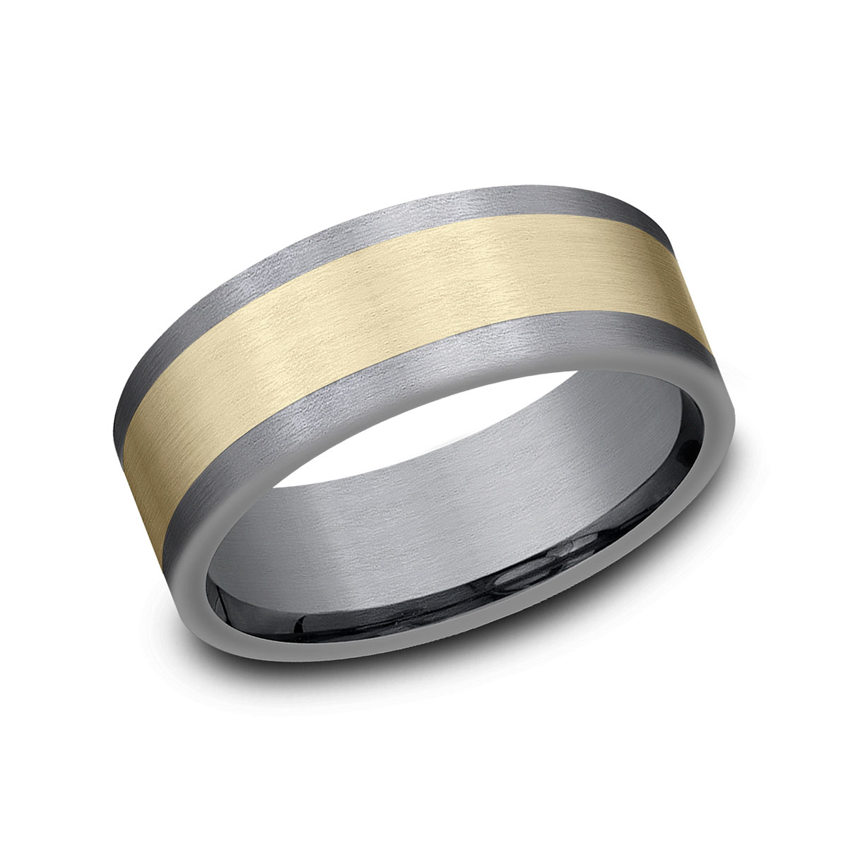 Benchmark Yellow Gold & Grey Tantalum Satin 8 mm Wedding Band, Size 10