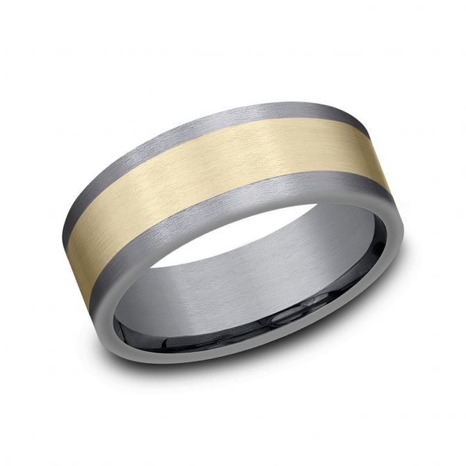Benchmark Yellow Gold & Grey Tantalum Satin 8 mm Wedding Band, Size 10