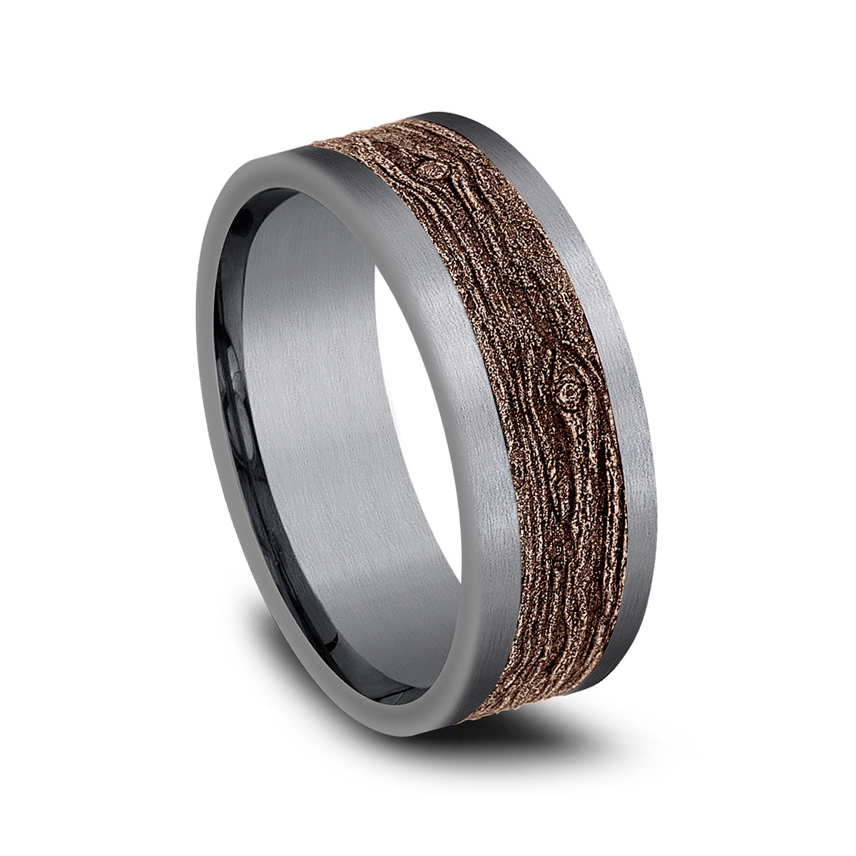 Benchmark Blackened Rose Gold & Grey Tantalum Wood Pattern 8 mm Wedding Band, Size 10