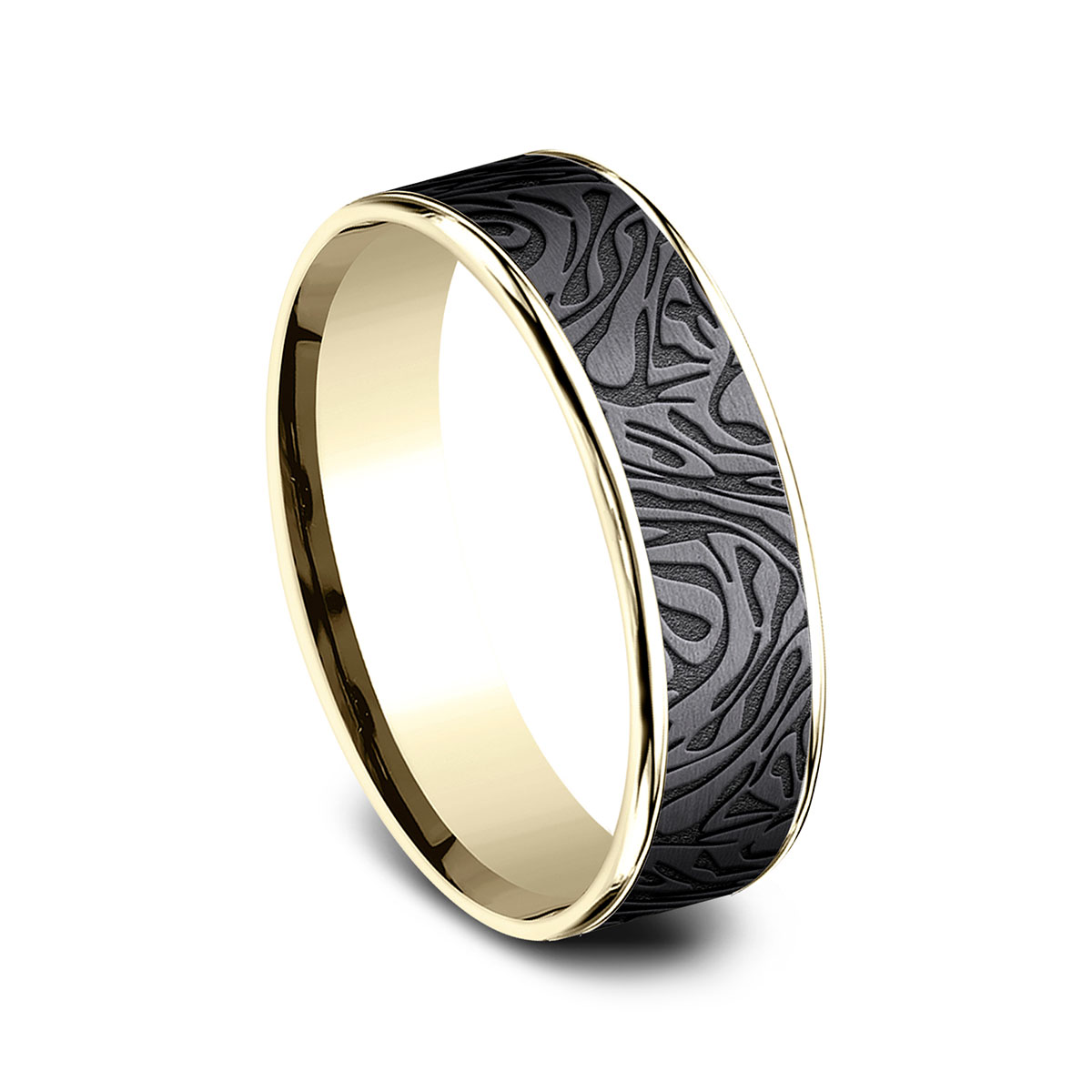 Benchmark Dark Tantalum & Yellow Gold Mokume Pattern 6.5 mm Wedding Band, Size 10