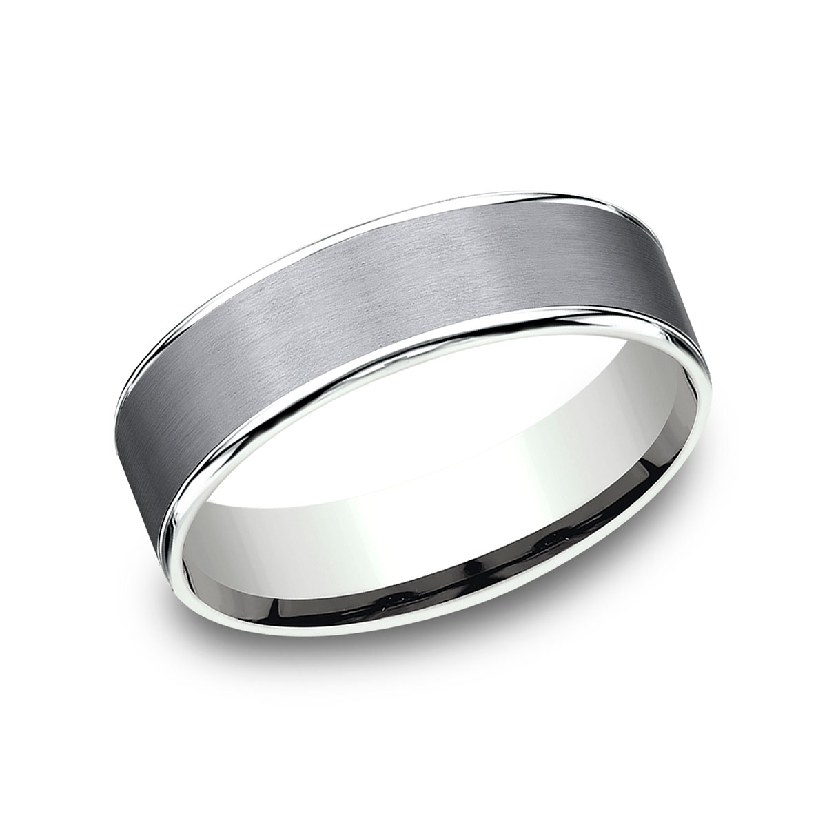 Benchmark Satin Grey Tantalum & High Polish White Gold 6.5 mm Wedding Band, Size 10