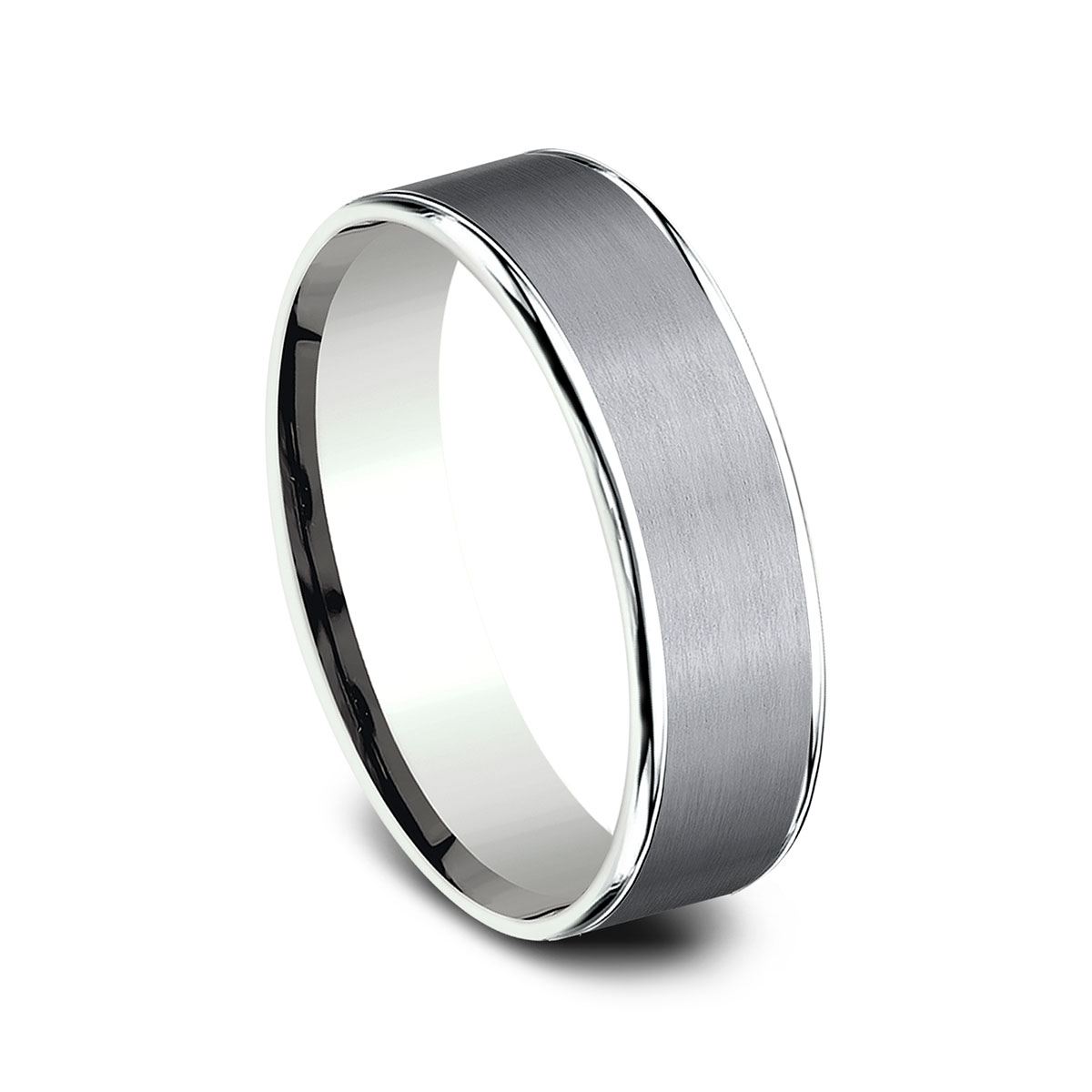 Benchmark Satin Grey Tantalum & High Polish White Gold 6.5 mm Wedding Band, Size 10