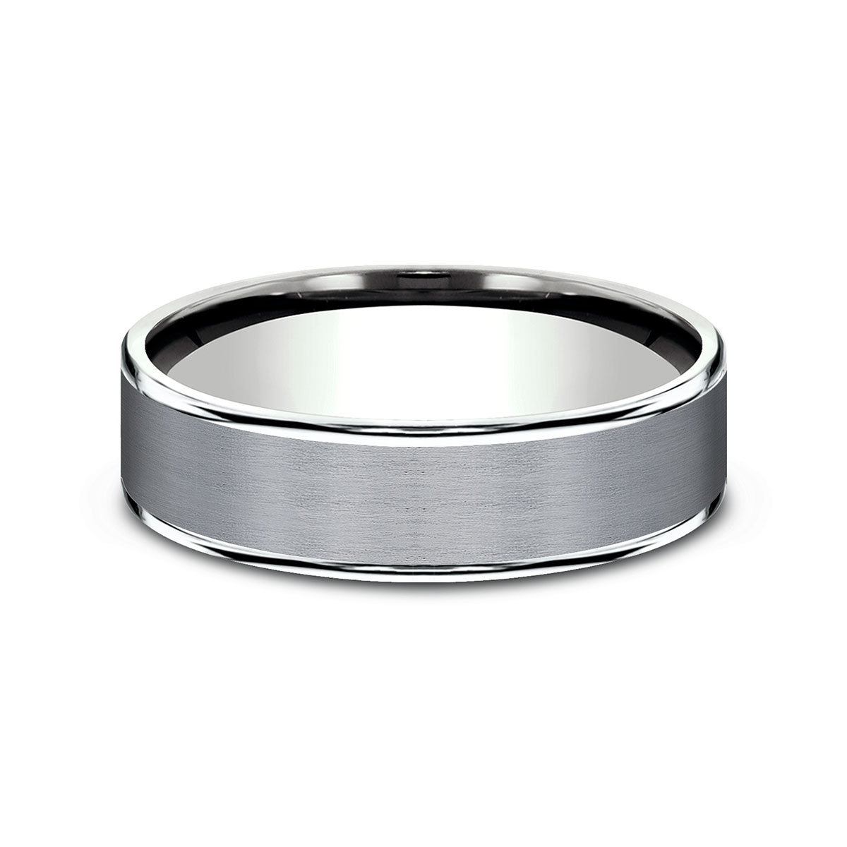 Benchmark Satin Grey Tantalum & High Polish White Gold 6.5 mm Wedding Band, Size 10