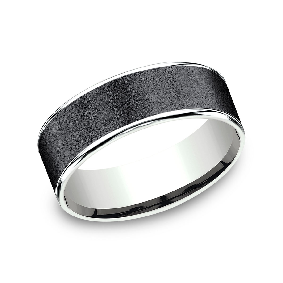 Benchmark Dark Tantalum & White Gold Wirebrush Finish 7.5 mm Wedding Band, Size 10