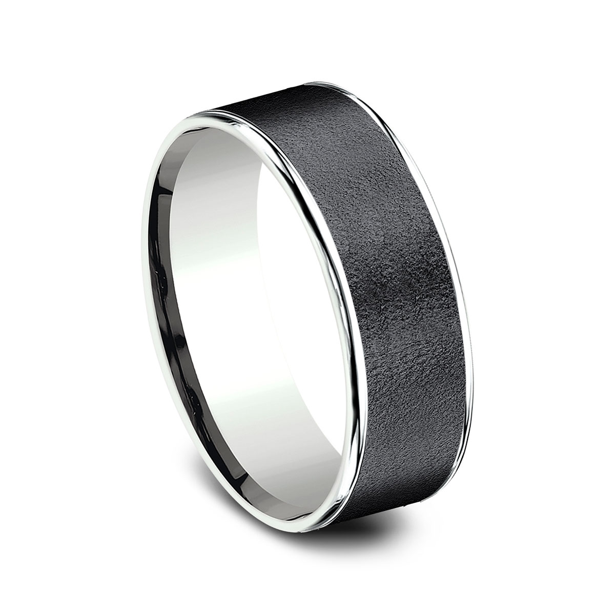Benchmark Dark Tantalum & White Gold Wirebrush Finish 7.5 mm Wedding Band, Size 10