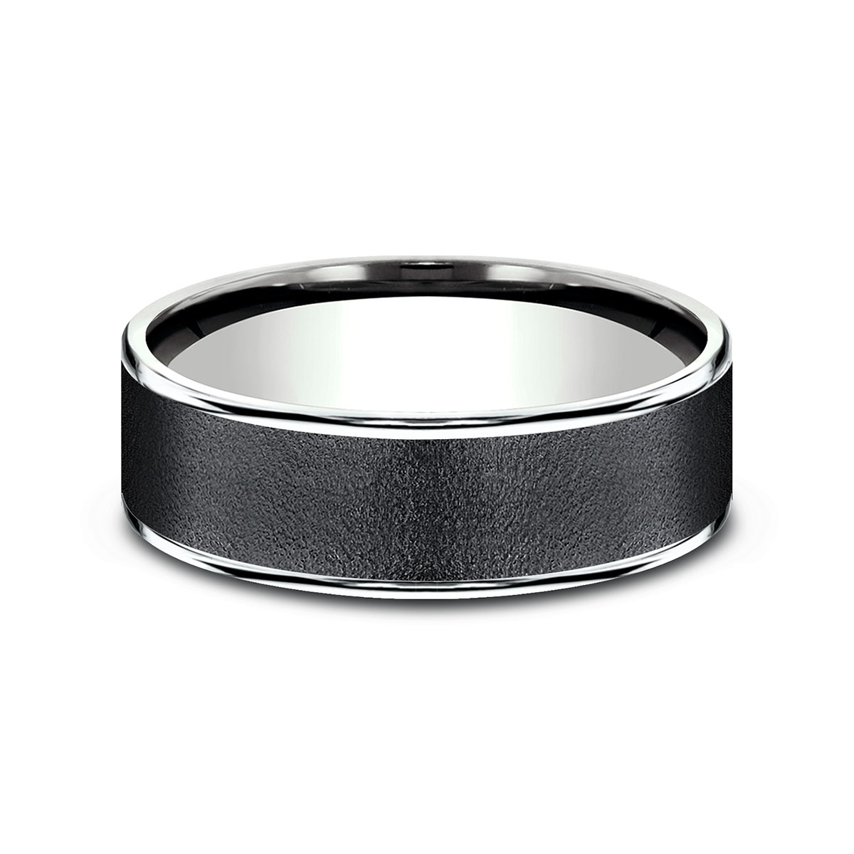 Benchmark Dark Tantalum & White Gold Wirebrush Finish 7.5 mm Wedding Band, Size 10
