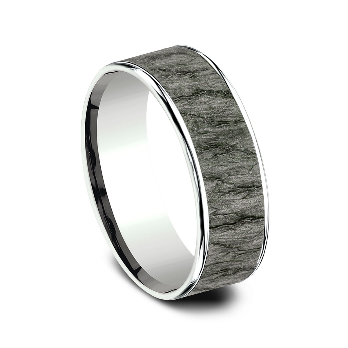 Benchmark Grey Tantalum & White Gold Lava Rock Texture 7.5 mm Wedding Band, Size 10