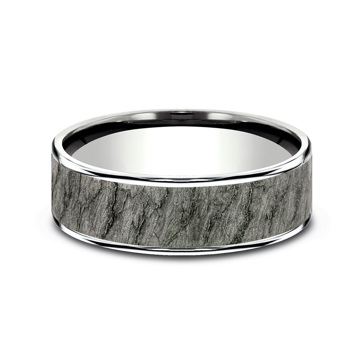 Benchmark Grey Tantalum & White Gold Lava Rock Texture 7.5 mm Wedding Band, Size 10