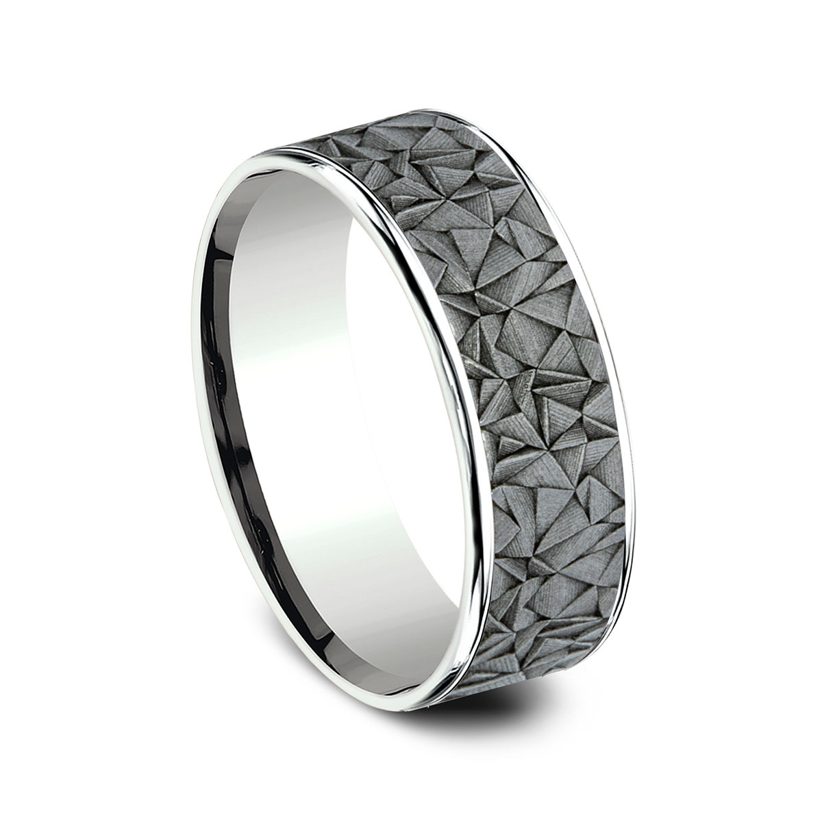 Benchmark Grey Tantalum & White Gold Kaleidoscope Texture 7.5 mm Wedding Band, Size 10