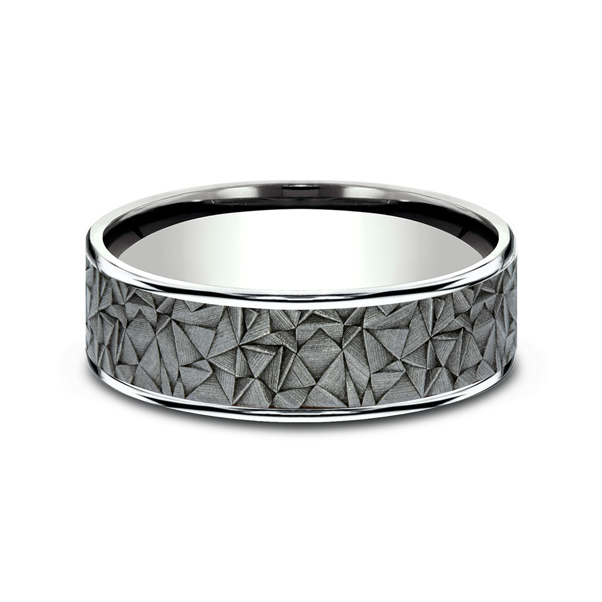 Benchmark Grey Tantalum & White Gold Kaleidoscope Texture 7.5 mm Wedding Band, Size 10