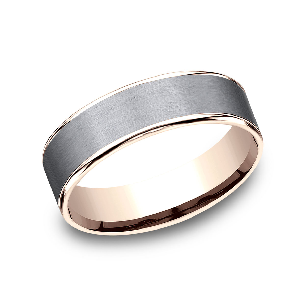 Benchmark Satin Grey Tantalum & High Polish Rose Gold 6.5 mm Wedding Band, Size 10